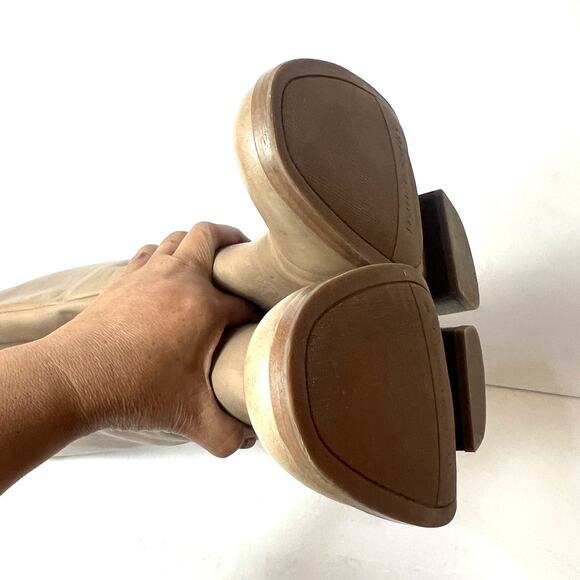 Franco Sarto Knee High Womens 7M Riding Boot Beige Leather Casual Zip Up Studded - Picture 6 of 9